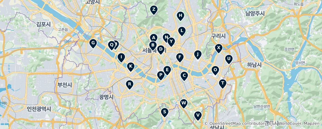 Map of Seoul Parks and Gardens