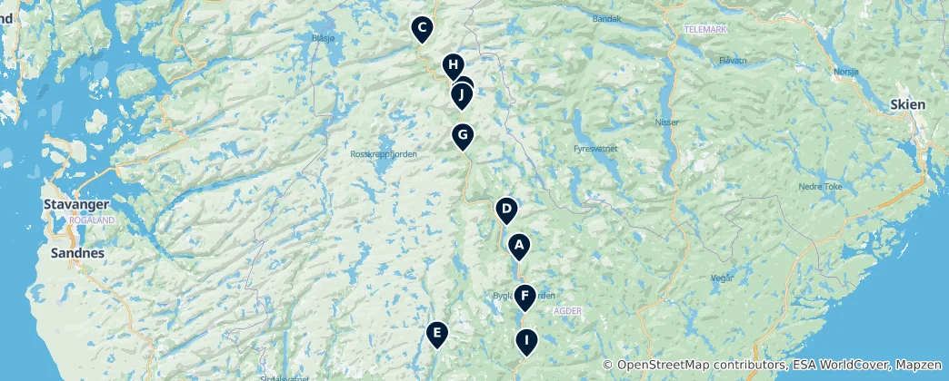 Map of Setesdal Heritage Highlights