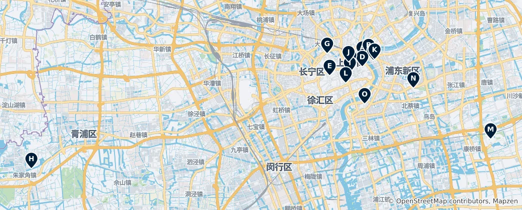 Mappa di Da non perdere a Shanghai
