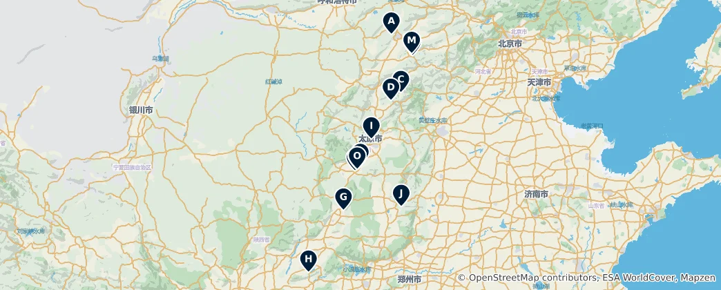 Mapa De Sacred Temples of Shanxi