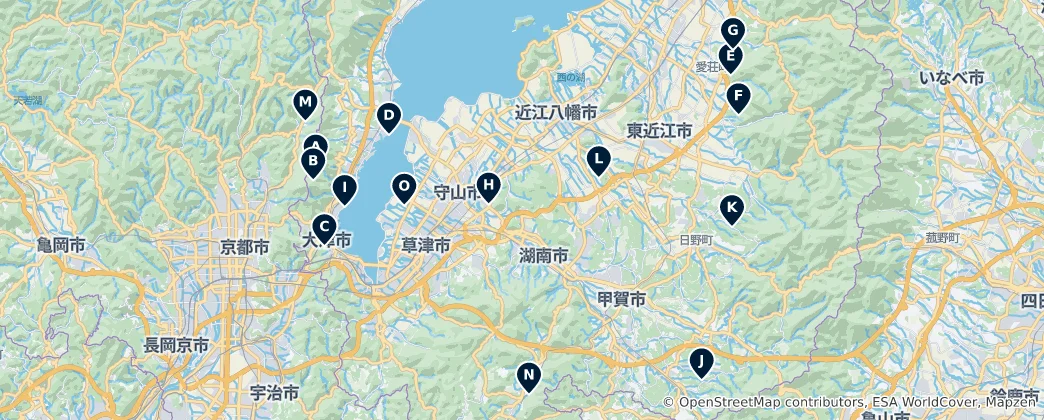Mapa Spiritual Sites of Shiga