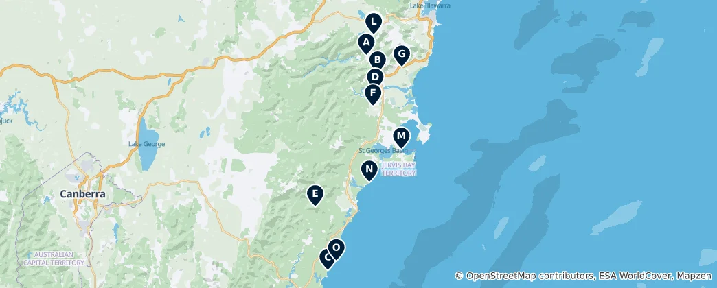 Karte von Shoalhaven Must-Sees