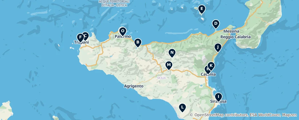 Kaart van Castles and Fortifications in Sicily