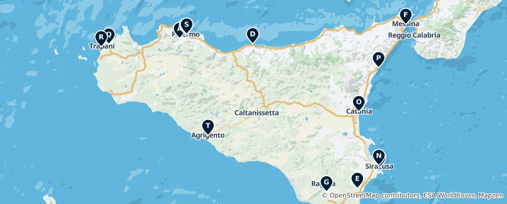 Kaart van Historic Churches of Sicily
