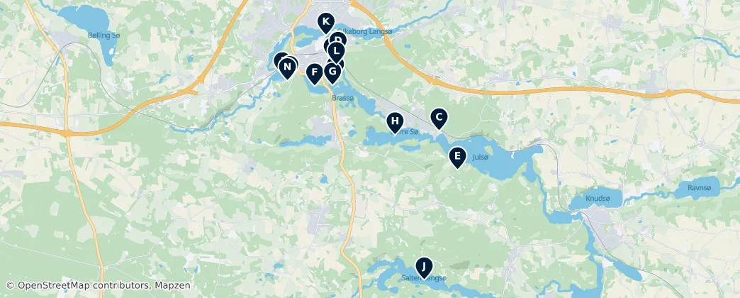 Karte von Silkeborgs Wesentliche Seenwunder und Kulturelle Schätze