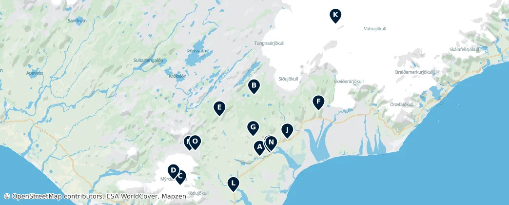 Map of Natural Wonders of South Iceland