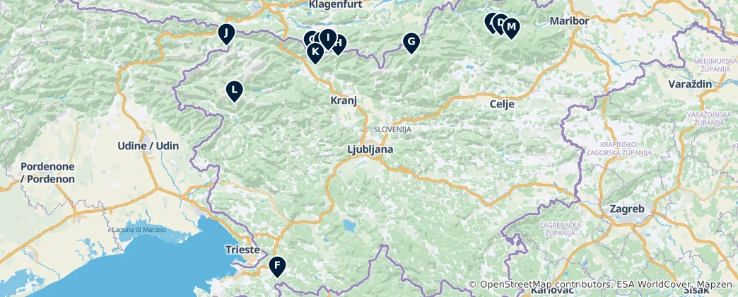 Karte von Alpenhütten und Aussichtspunkte