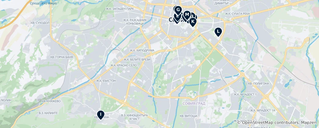 Karte von Sofia's Essential Landmarks