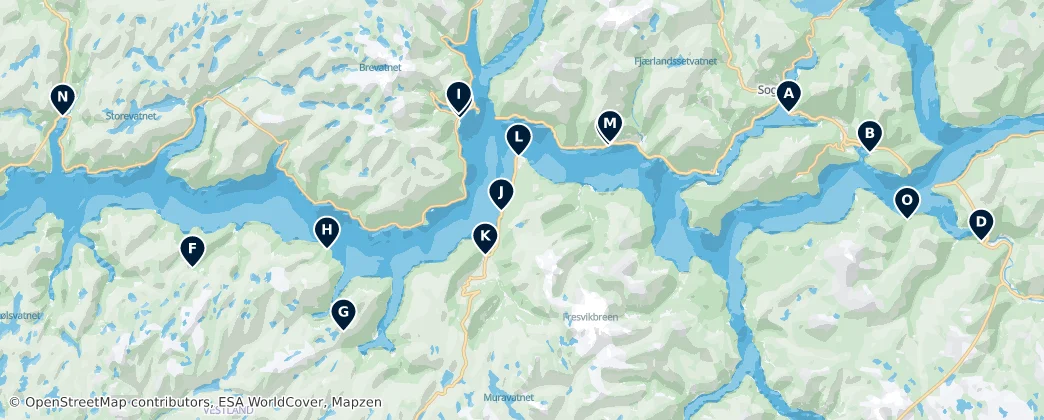 Map of Where to Stay in Sognefjord