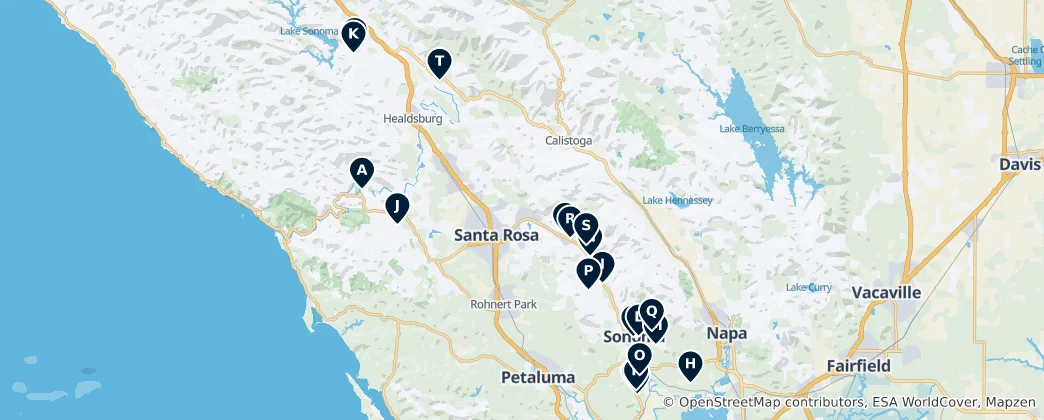 Karte von Sonoma Wineries & Vineyards
