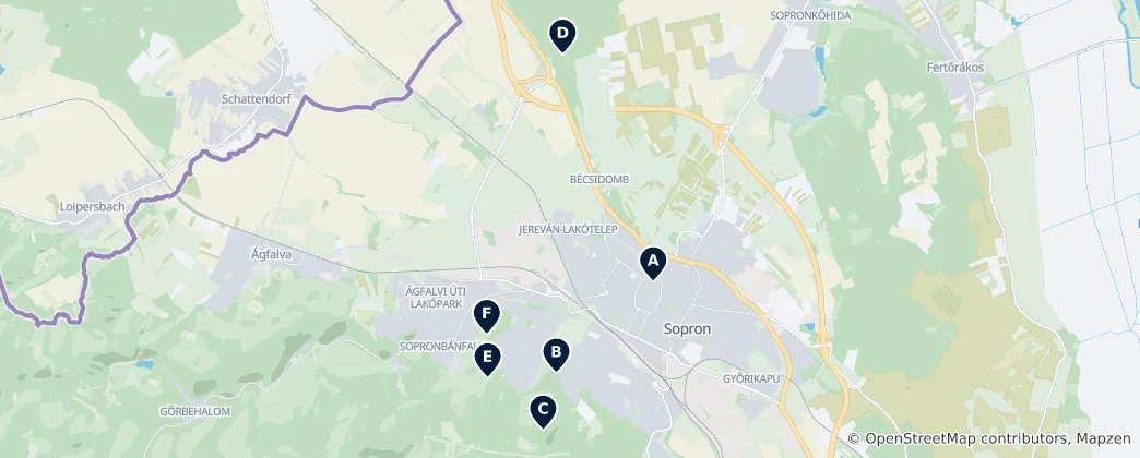 Mapa Sopron's Scenic Viewpoints