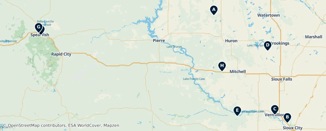 Map of Historic Churches of South Dakota