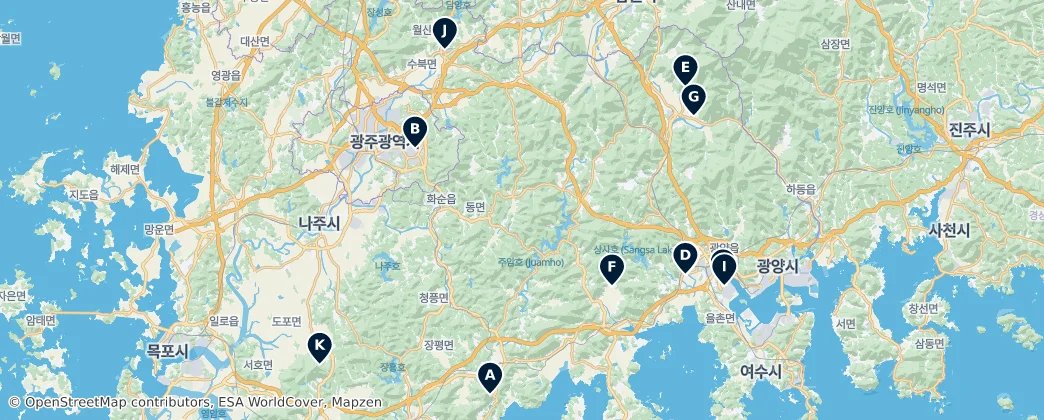 Mapa Jeollanam-do's Essential Treasures