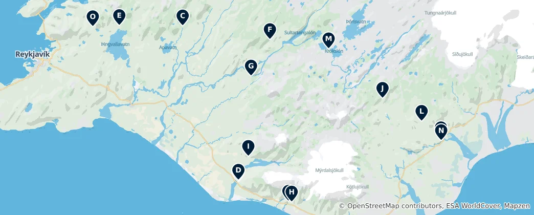 Map of Icelandic Waterfalls and Rivers