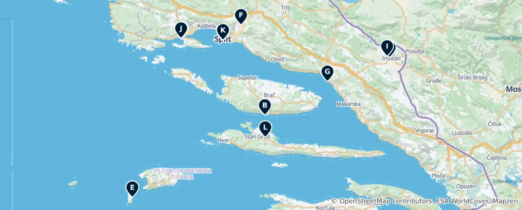 Karte von Split-Dalmatia County Essentials