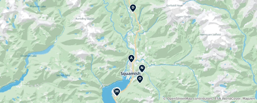 Climbing Spots in Squamish Haritası