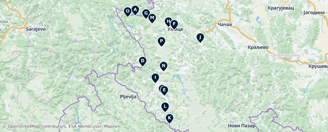 Historical Sites of Western Serbia — Map