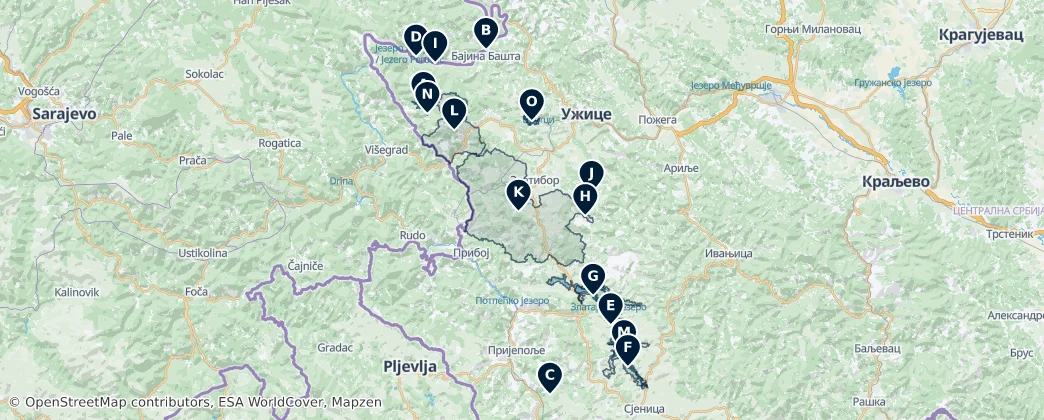 Natural Wonders of Western Serbia — Map