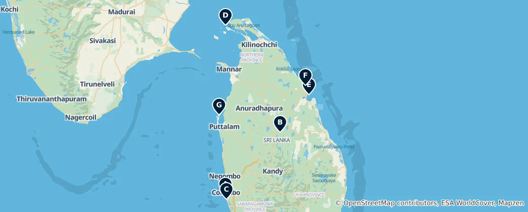 Map of Iconic Sri Lankan Stays