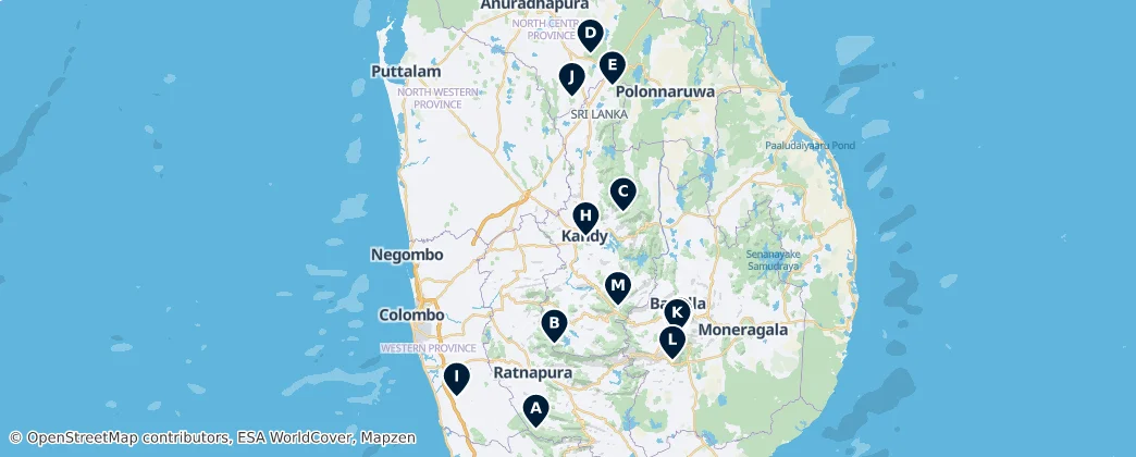 Map of Natural Wonders of Sri Lanka