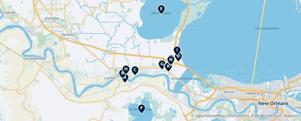 Mapa St. John the Baptist Parish Must-Sees