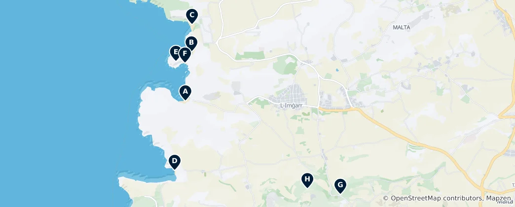 Map of Best Beaches and Viewpoints in Mġarr