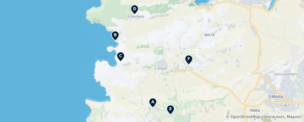 Kaart van Historic Sites in Mġarr