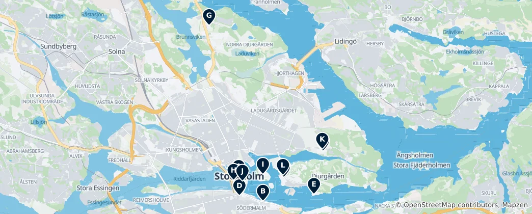 Mapa de Museus e Galerias de Estocolmo