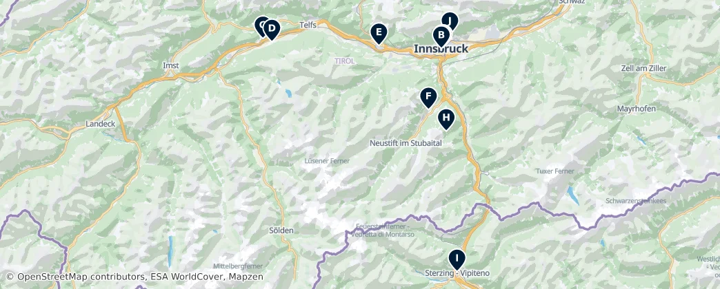 Stubai Alps Churches — Map