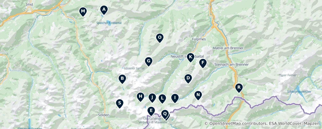 Map of Stubai Alps Mountain Huts