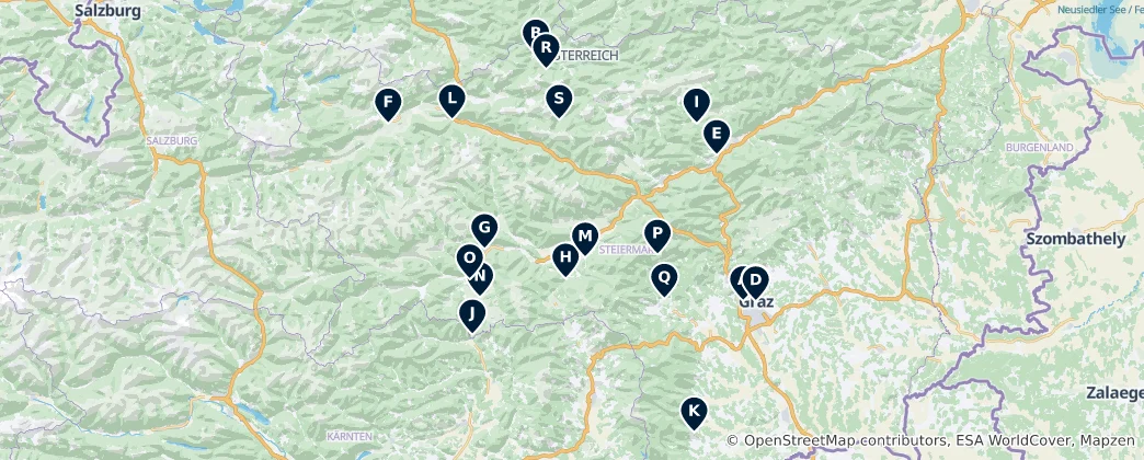 Mapa De Castles and Manor Houses of Styria