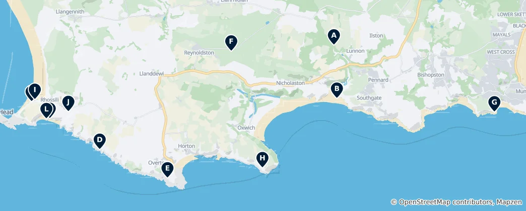 Mapa Gower Cliffs and Caves