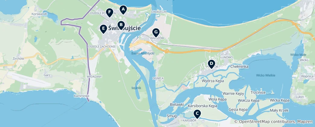 Map of Historic Churches in Świnoujście