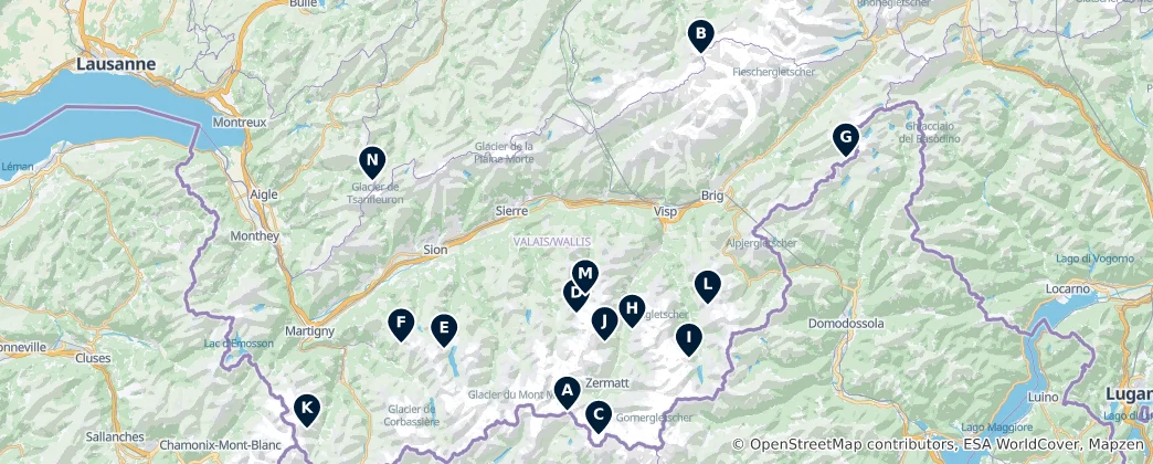 Map of Alpine Peaks & Mountain Huts
