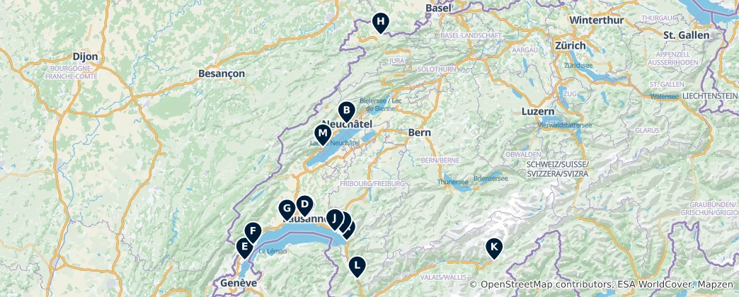 Karte von Ikonische Schweizer Schlösser