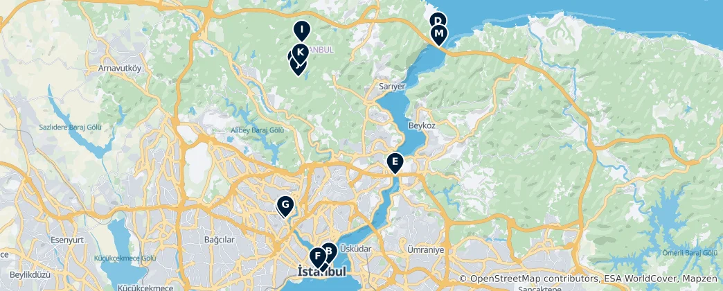 Mapa Istanbul's Best Viewpoints