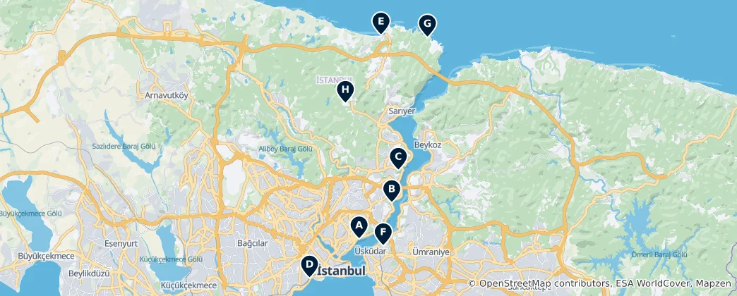 Mapa Istanbul's Parks and Beaches