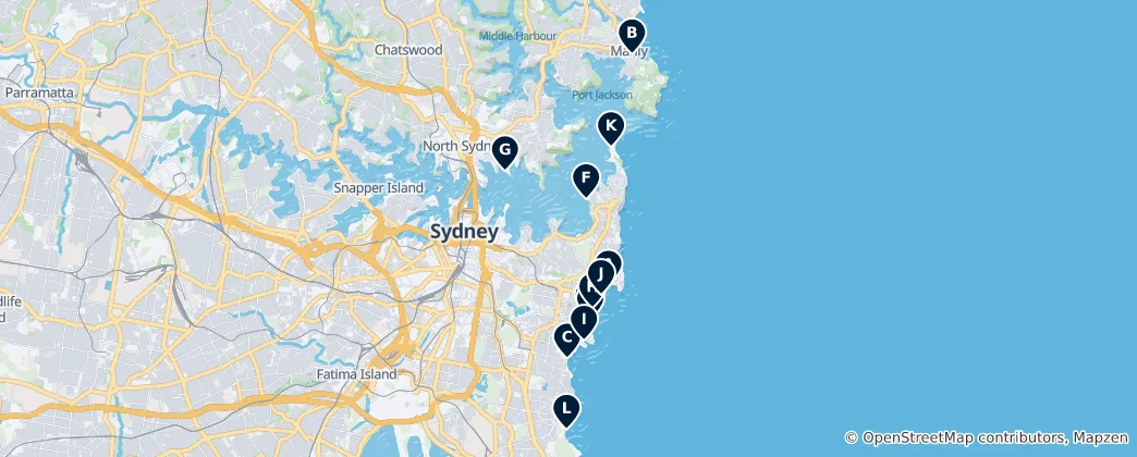 Mapa De Beaches & Waterfront
