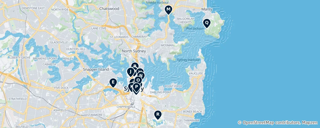 Mapa Sydney Landmarks & Historic Buildings