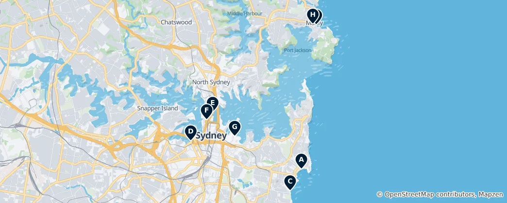 Mapa Sydney's Best Sights