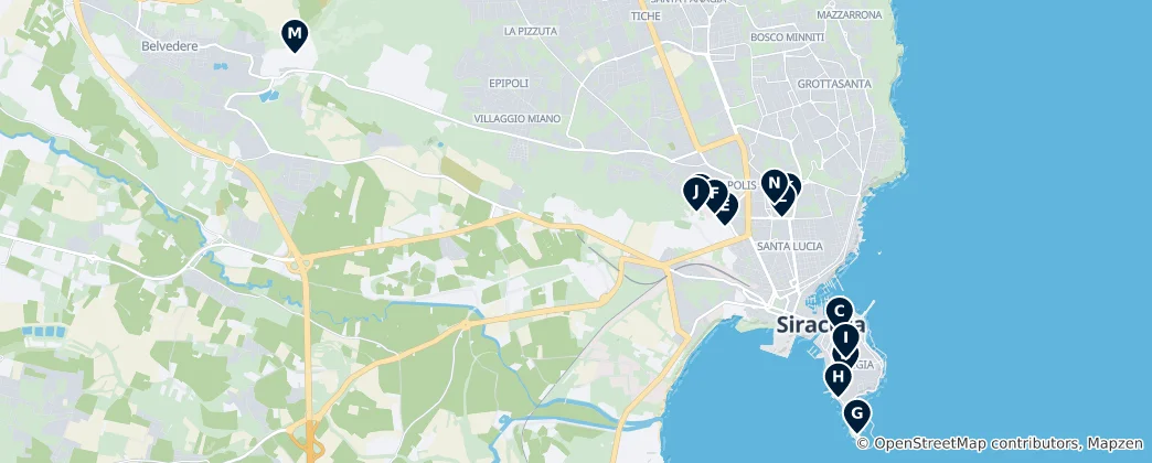 Mapa Niezapomniane Miejsca w Syrakuzach