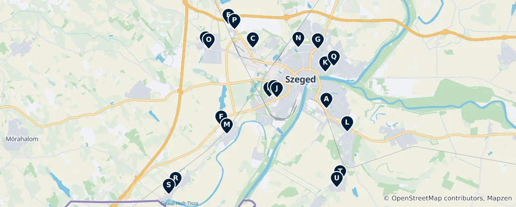 Mapa de Szeged Shopping & Markets