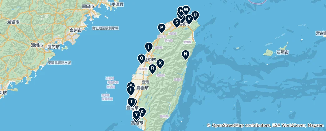 Mapa Taiwan's Sacred Sites
