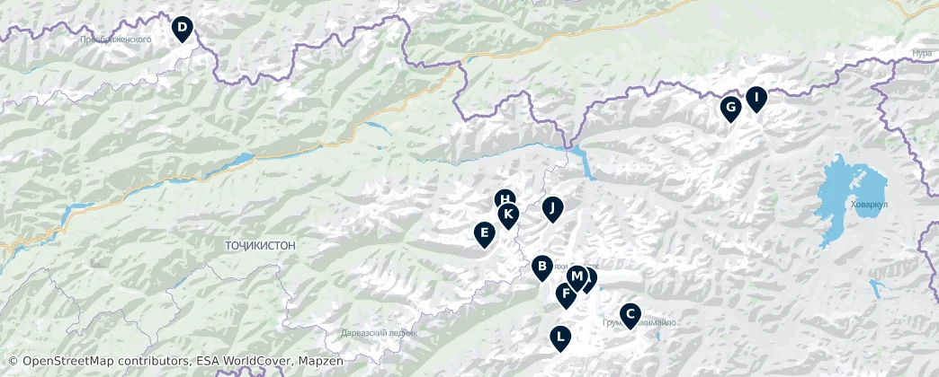 Map of Majestic Glaciers of Tajikistan