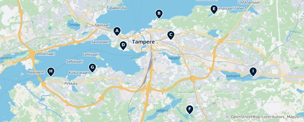 Map of Saunas and Swimming Spots