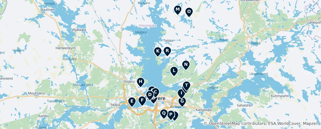 Mapa Tampere's Nature Escapes