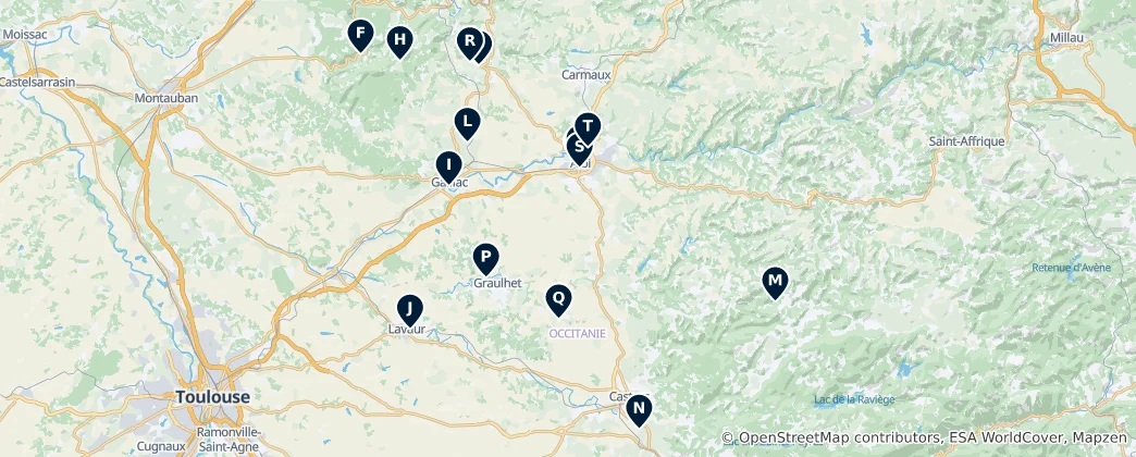 Mapa Historic Landmarks of the Tarn