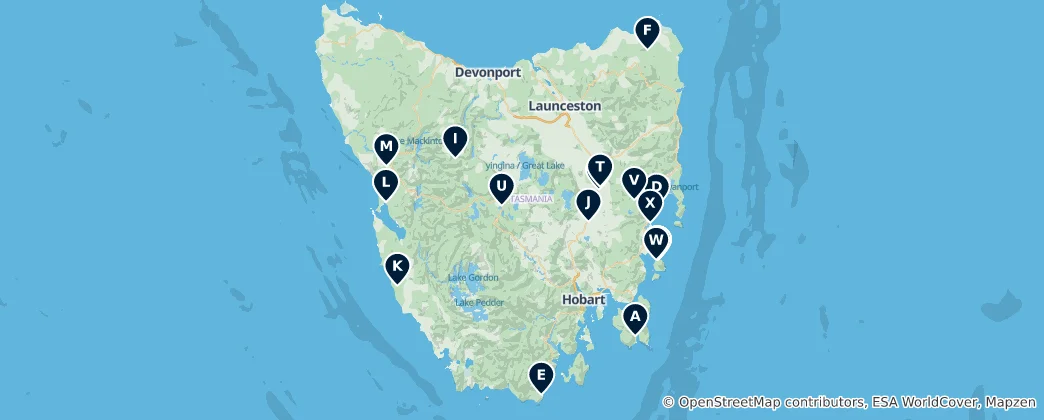 Mappa di Tasmanian Historic Sites