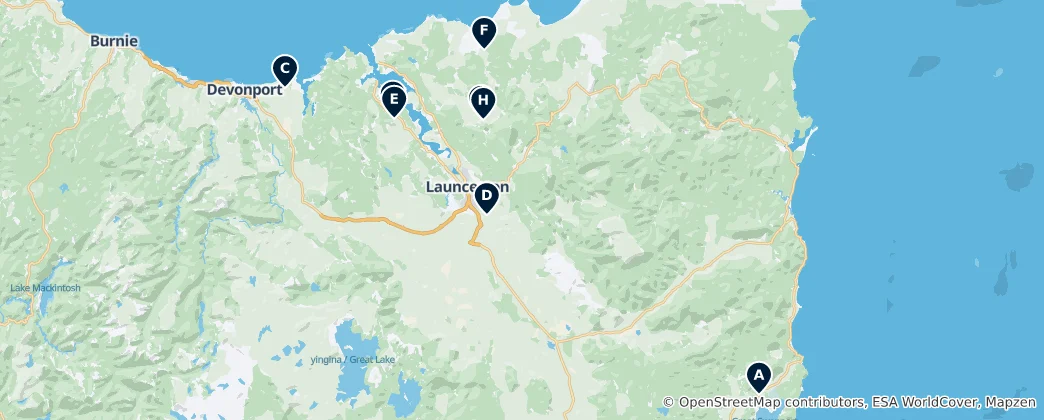 Mapa Tasmanian Wineries