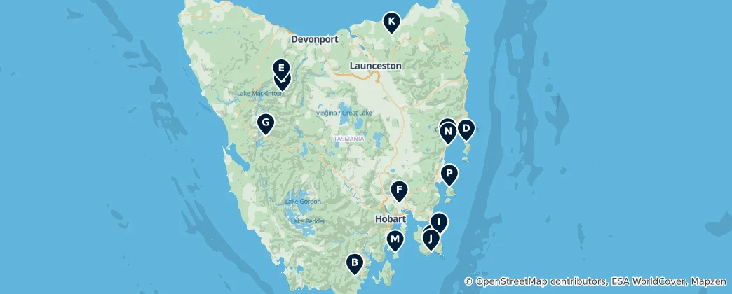 Mapa Tasmania's Essential Icons